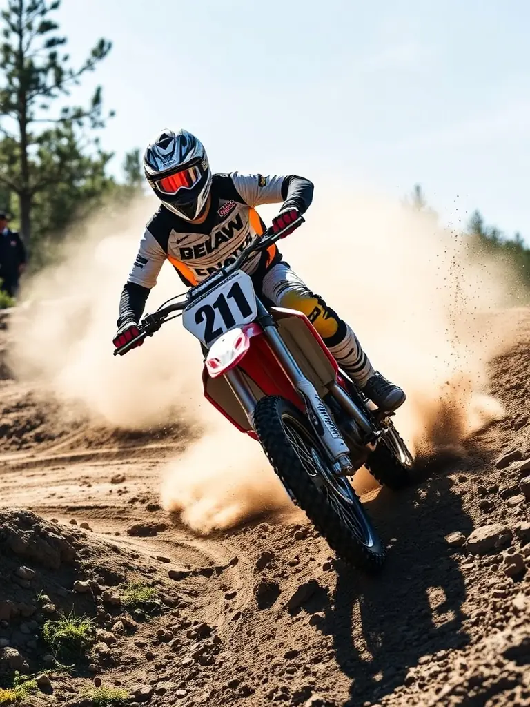 A motocross rider demonstrating advanced riding techniques on a challenging section of the Le Renard track, showcasing skill and precision.